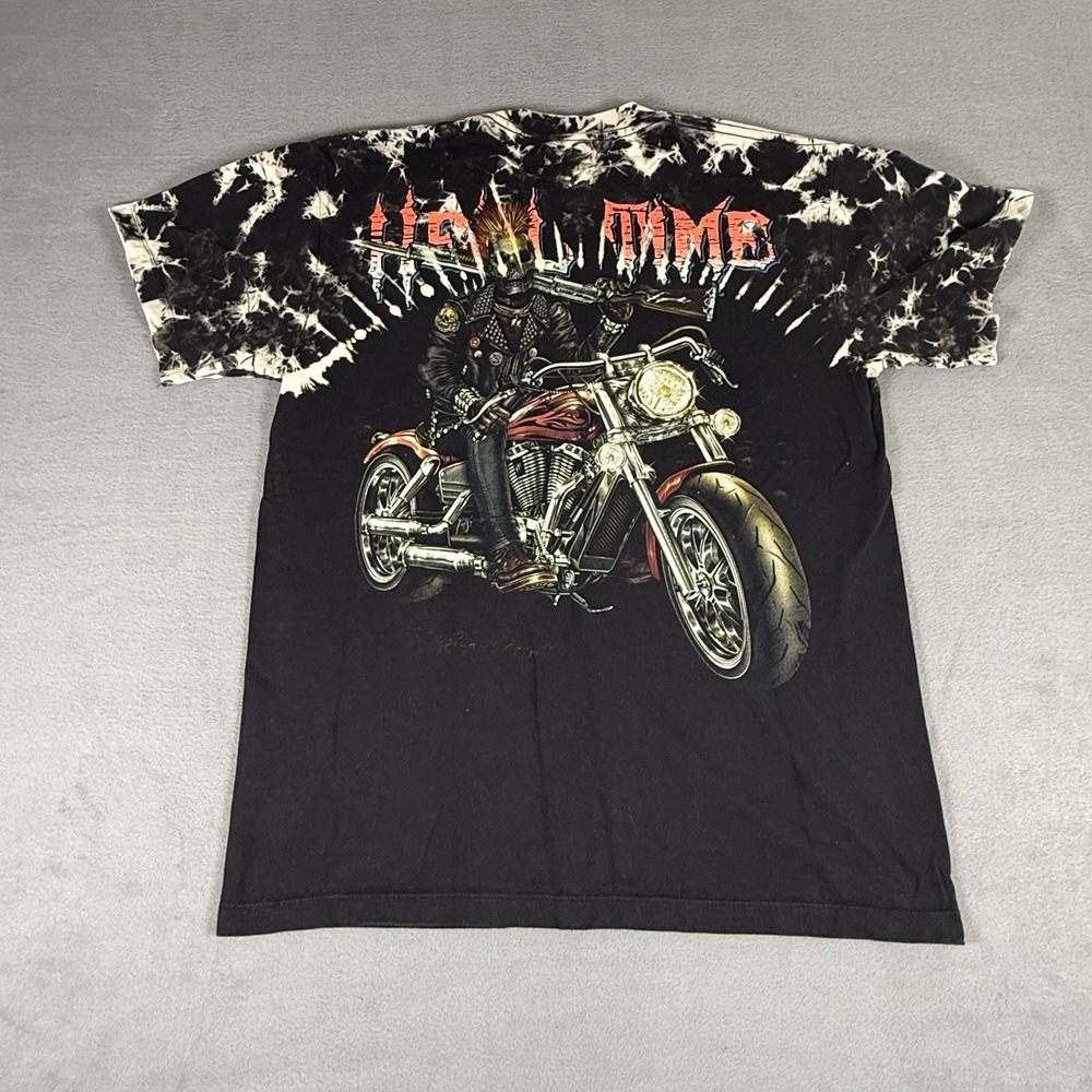 Y2K BIKER Skull Double Sided GRAPHIC Skeleton Black T-shirt Large Hell Time - Picture 6 of 6